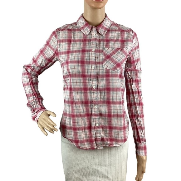 PAIGE Top Size XS Pink Plaid Long Sleeve Button Front - Picture 1 of 7